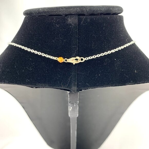 Beaded Linear Drop Necklace On Silver Chain Black, Orange, Silver 19" long - Picture 4 of 4